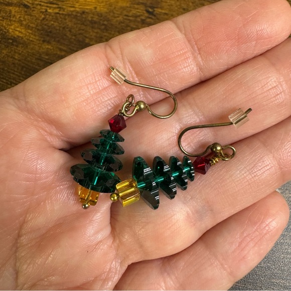 Angel Tree Drop Crystal Earrings Bundle AB Red Green Vintage Handmade 4 Pairs - Picture 6 of 10